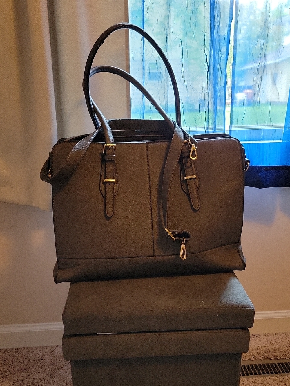 Structured Tote/Laptop Bag with Gold Hardware